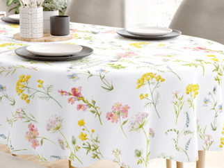 Pamut asztalterítő - virágzó tavaszi virágok - ovális