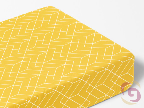 Pamut körgumis lepedő - mozaik mintás, sárga alapon