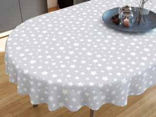 LONETA dekoratív asztalterítő - fehér csillagmintás szürke alapon - ovális