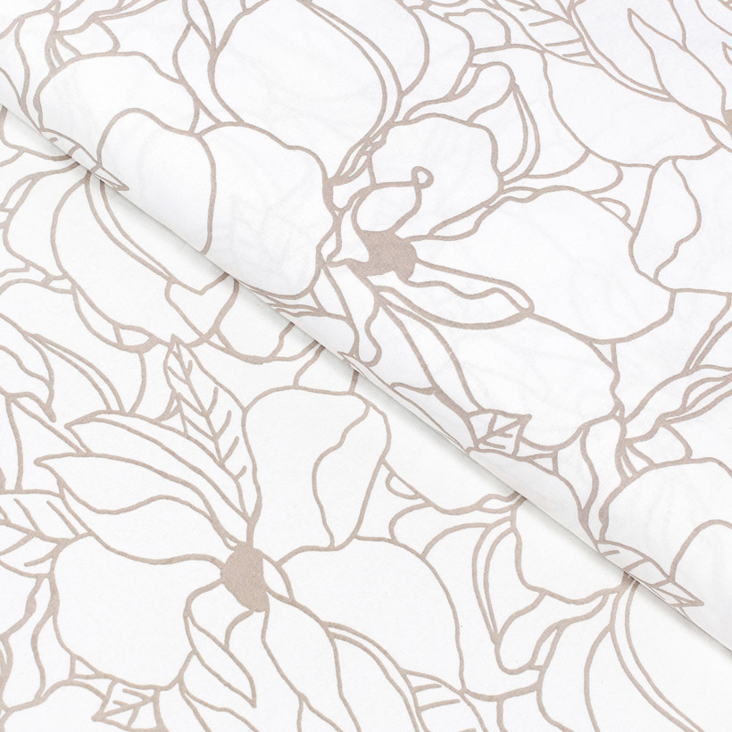 Szögletes terítő 100% pamutvászon - világos bézs virágok fehér alapon