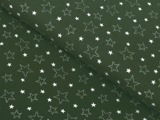Karácsonyi pamutvászon SIMONA - karácsonyi, cikkszám X-29, fehér csillagok zöld alapon - méteráru szél. 150cm