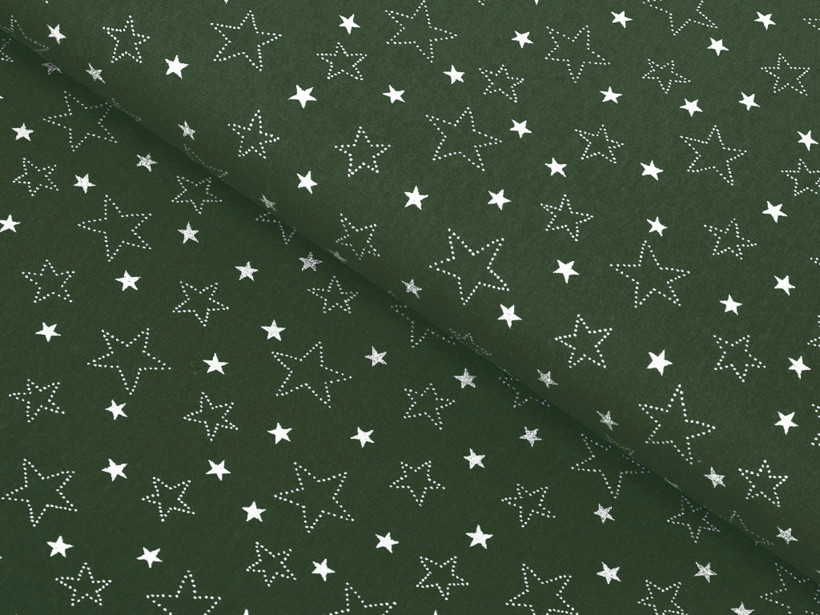 Karácsonyi pamutvászon - karácsonyi, cikkszám X-29, fehér csillagok zöld alapon