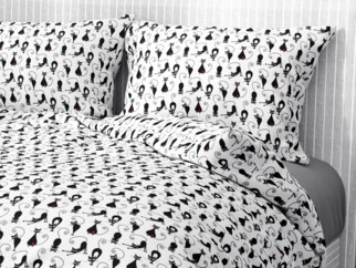 Pamut ágyneműhuzat - cikkszám 533 - fekete macskák fehér alapon