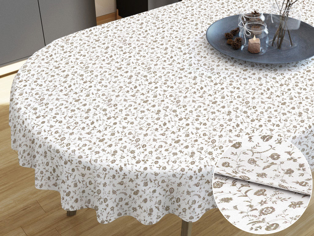 Pamut asztalterítő - virágcsokrok fehér alapon - ovális
