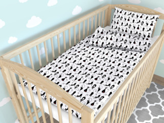 Gyermek pamut ágyneműhuzat kiságyba - cikkszám 533 fekete macskák fehér alapon