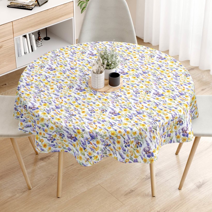 Loneta dekoratív asztalterítő - nárcisz kert - kör alakú