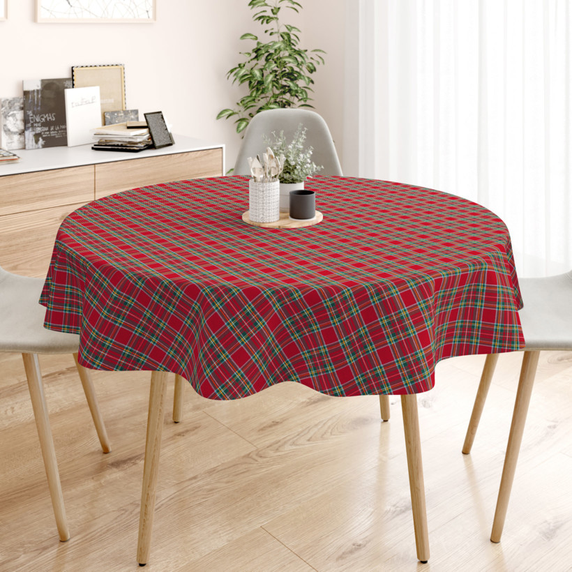 LONETA dekoratív asztalterítő - nagy piros kockás - kör alakú