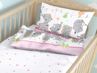 Gyermek pamut ágyneműhuzat kiságyba - cikkszám 617 rózsaszínű elefántok
