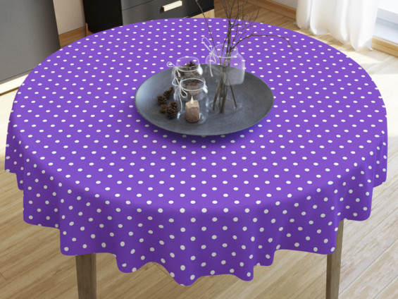 LONETA dekoratív asztalterítő - fehér pöttyös lila alapon - kör alakú