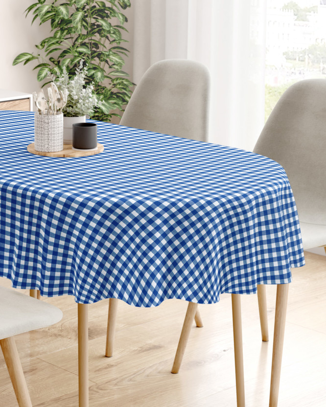 MENORCA dekoratív asztalterítő - kék - fehér kockás - ovális