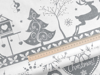 Pamutszövet SIMONA - karácsonyi szimbólumok fehér alapon - méteráru, szél. 160 cm