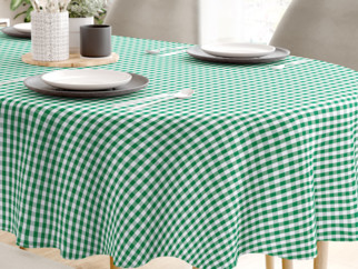 Pamut asztalterítő - zöld - fehér kockás - ovális