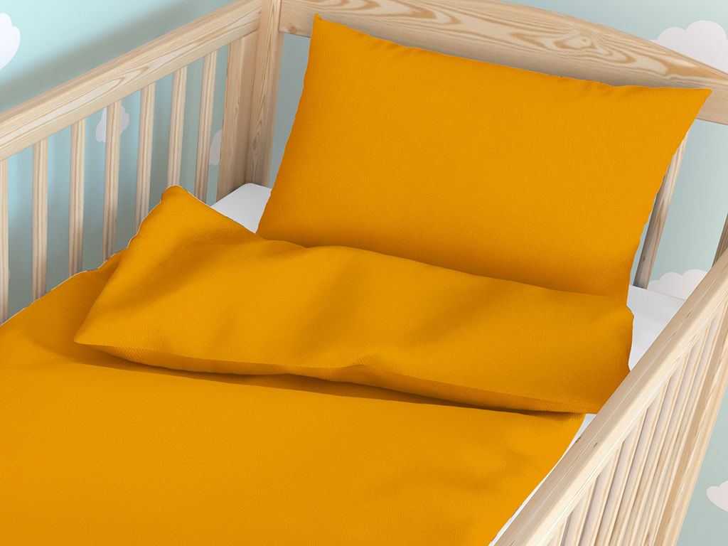 Gyermek pamut ágyneműhuzat kiságyba - mustárszínű staré