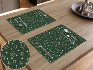 2 darabos karácsonyi pamut reggeliző alátét - fehér csillagok zöld alapon