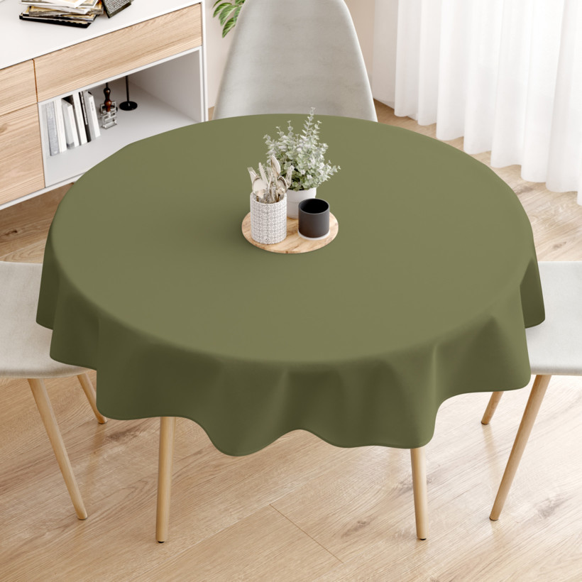 Pamut asztalterítő - olivaszínű - kör alakú