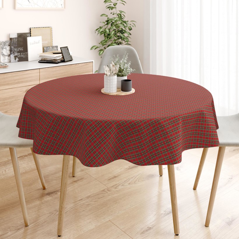 LONETA karácsonyi asztalterítő - piros kicsi kockás - kör alakú
