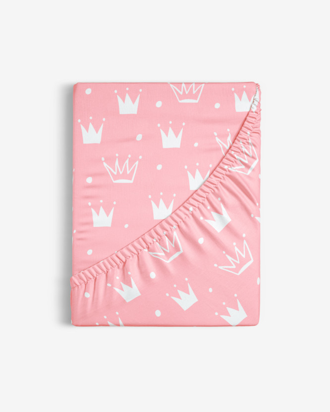Pamut körgumis lepedő - királyi koronák rózsaszín alapon