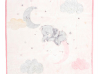 Gyerek spanyol takaró Manterol Baby - rózsaszín elefántok - 75x100 cm