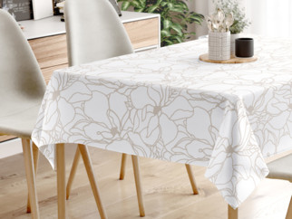 Pamut asztalterítő - világos bézs virágok fehér alapon