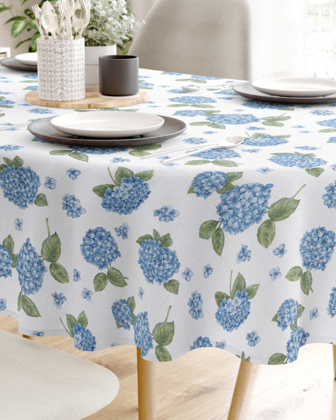LONETA dekoratív asztalterítő - kék hortenziák - ovális