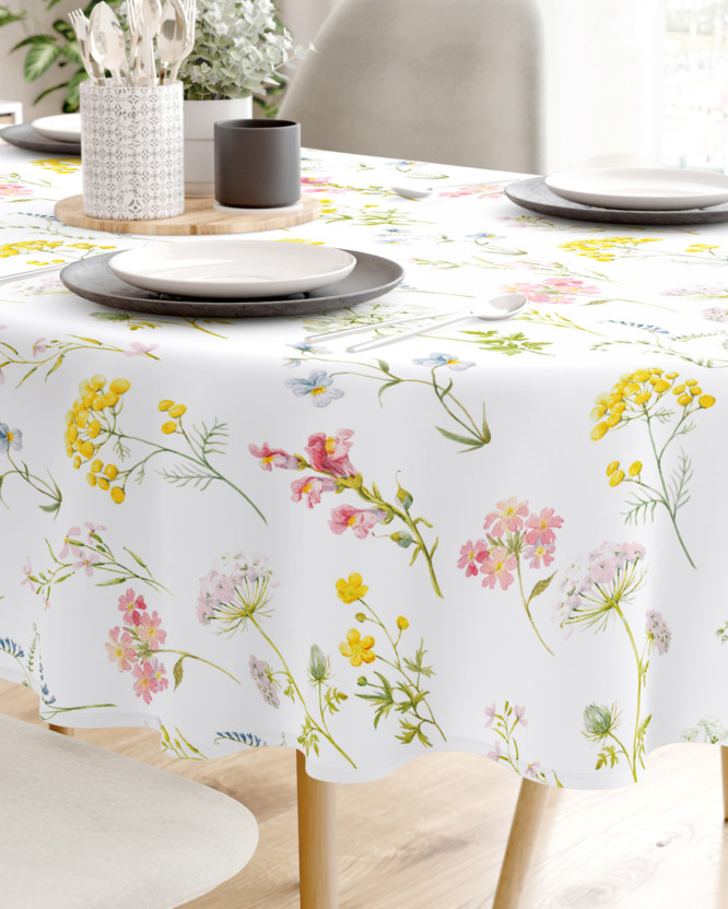 Pamut asztalterítő - virágzó réti virágok - ovális