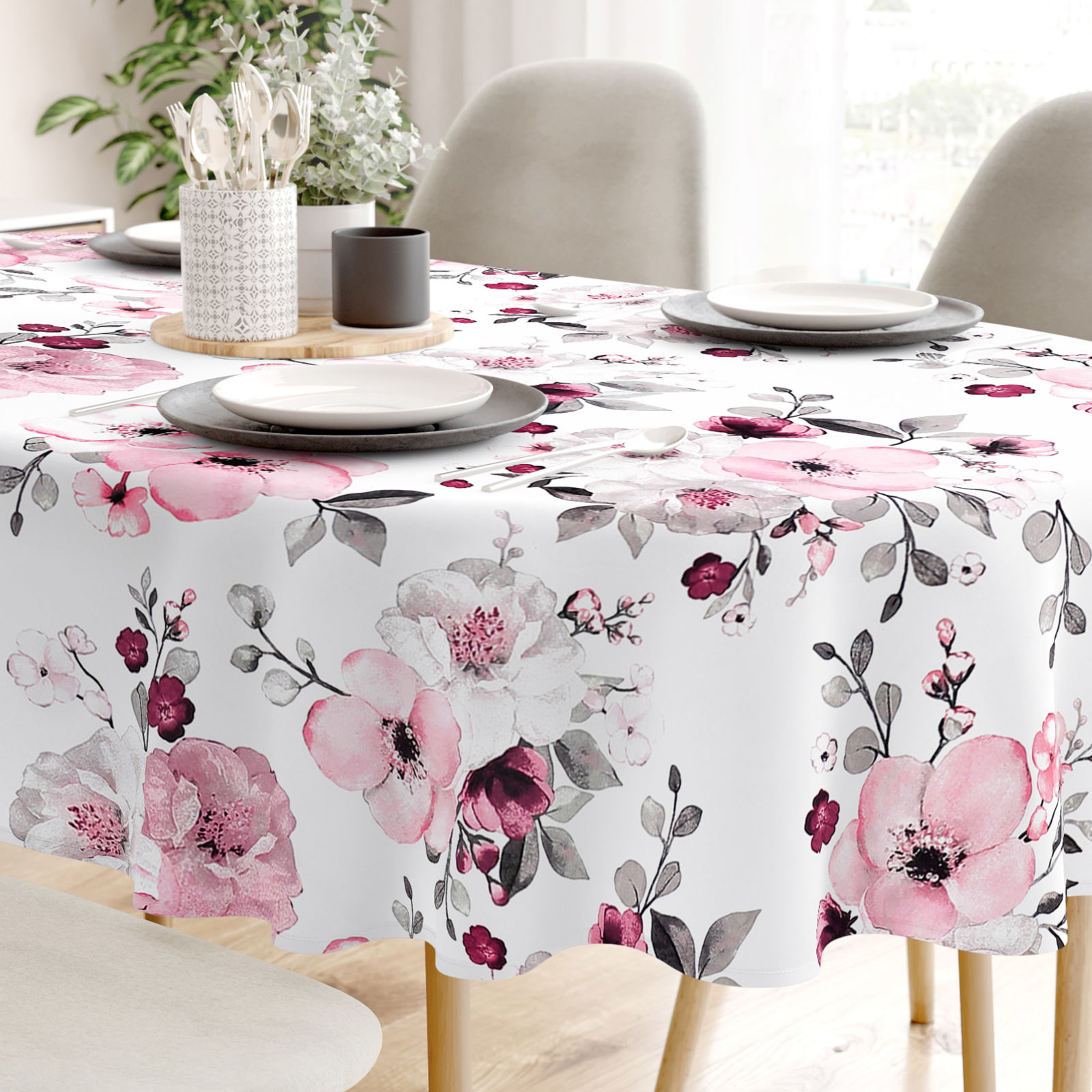 Pamut asztalterítő - sakura virágok - ovális