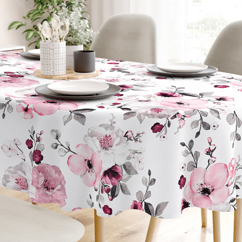 Pamut asztalterítő - sakura virágok - ovális