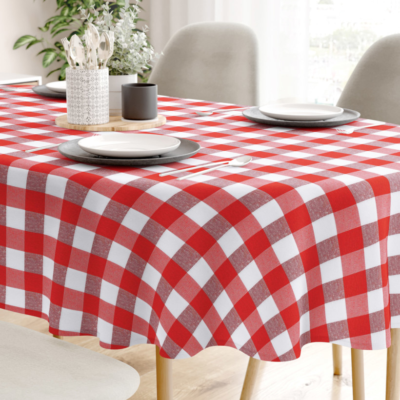 MENORCA dekoratív asztalterítő - nagy piros - fehér kockás - ovális