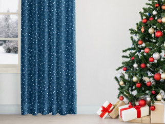 Karácsonyi egyedi méretű pamut drapéria - fehér csillagok kék alapon
