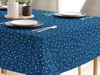 Karácsonyi pamut asztalterítő - fehér csillagok kék alapon