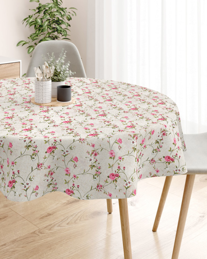 LONETA dekoratív asztalterítő - kúszó rózsák bézs alapon - kör alakú