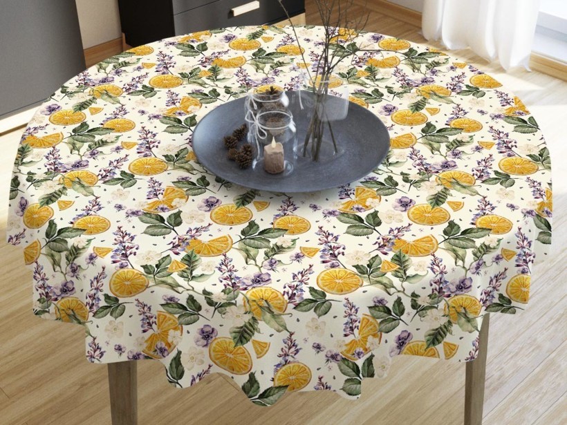 LONETA dekoratív asztalterítő - narancsok és virágok - kör alakú