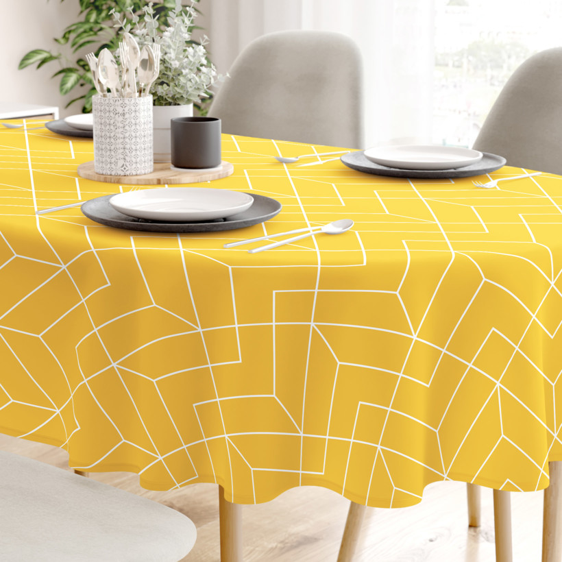 Pamut asztalterítő - Mozaik mintás, sárga alapon - ovális