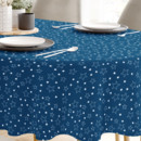 Karácsonyi pamut asztalterítő - fehér csillagok kék alapon - ovális