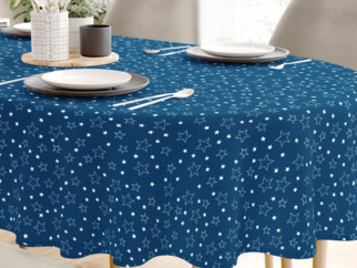Karácsonyi pamut asztalterítő - fehér csillagok kék alapon - ovális