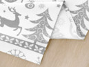 Karácsonyi pamut asztali futó - karácsonyi szimbólumok fehér alapon