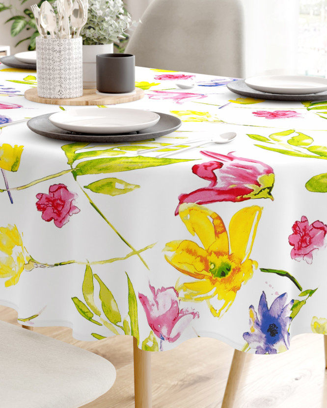 Pamut asztalterítő - akvarell virágok - ovális