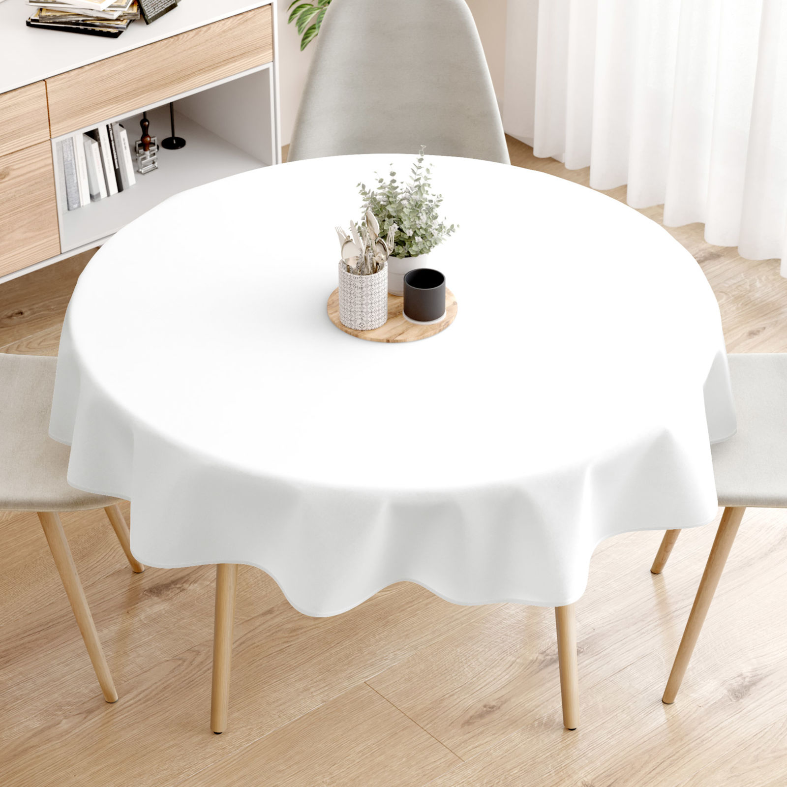 Pamut asztalterítő - fehér - kör alakú