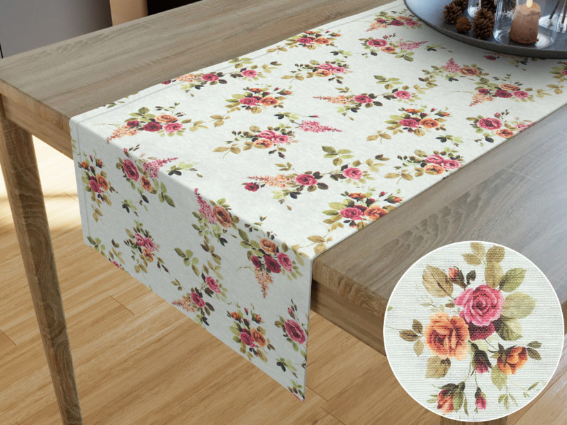 LONETA dekoratív asztali futó - rózsavirágok zöldeskés alapon