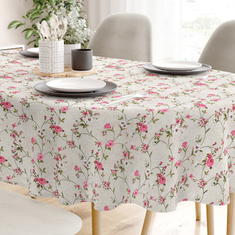 LONETA dekoratív asztalterítő - kúszó rózsák bézs alapon - ovális