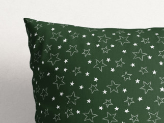 Karácsonyi pamut párnahuzat - fehér csillagok zöld alapon