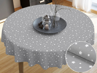 Pamut asztalterítő - fehér csillagok szürke alapon - kör alakú