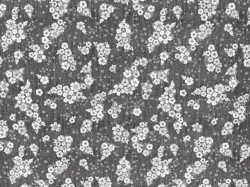 Textil hátoldalú pvc terítő - fehér virágok fekete alapon