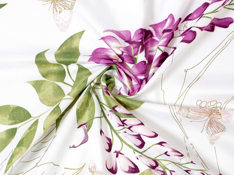 Pamutszatén Deluxe - wisteria virágmintás