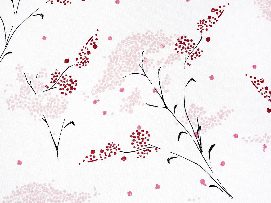 Pamutvászon - cikkszám 934, japán virágok fehér alapon