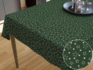 Karácsonyi pamut asztalterítő - fehér csillagok zöld alapon