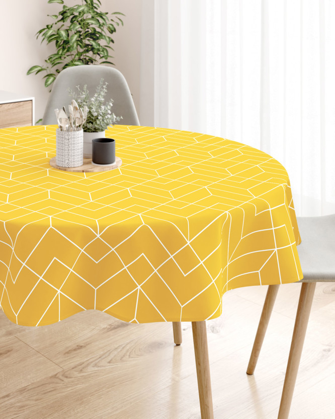 Pamut asztalterítő - Mozaik mintás, sárga alapon - kör alakú