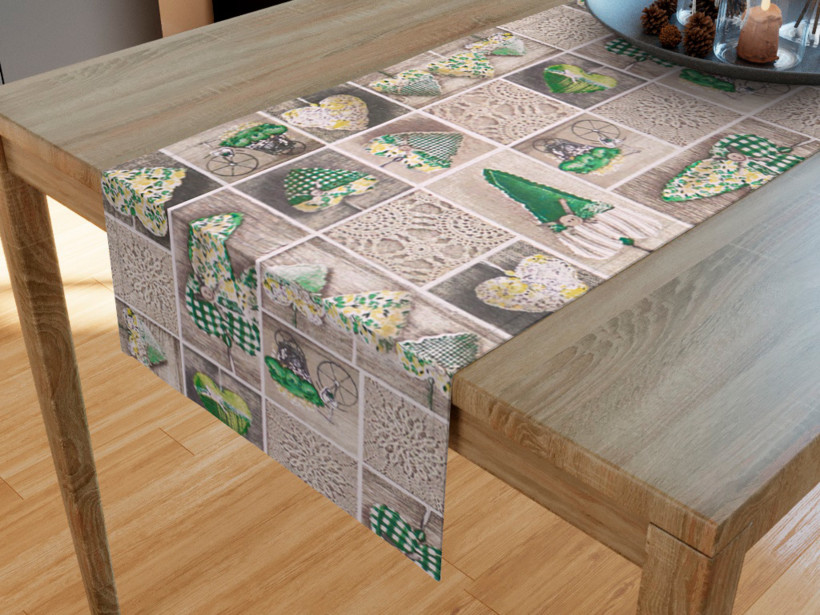 LONETA dekoratív asztali futó - zöld szív mintás