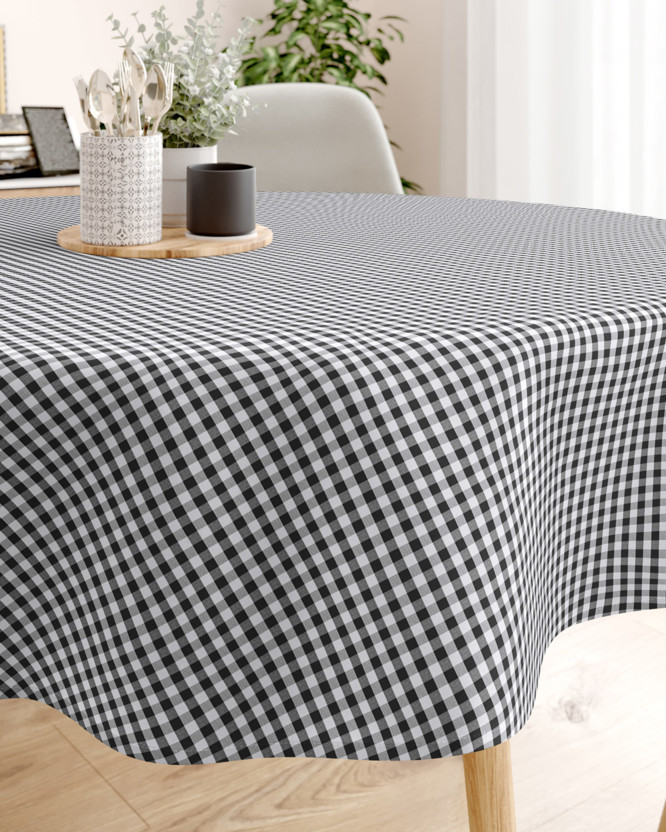 Pamut asztalterítő - fekete - fehér kockás - kör alakú