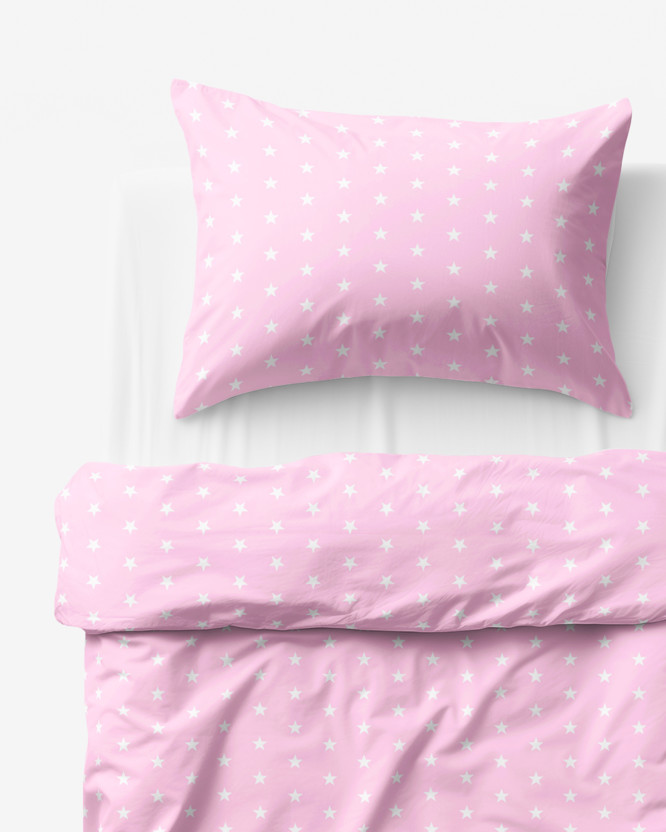 Gyermek pamut ágyneműhuzat - fehér csillagok rózsaszín alapon